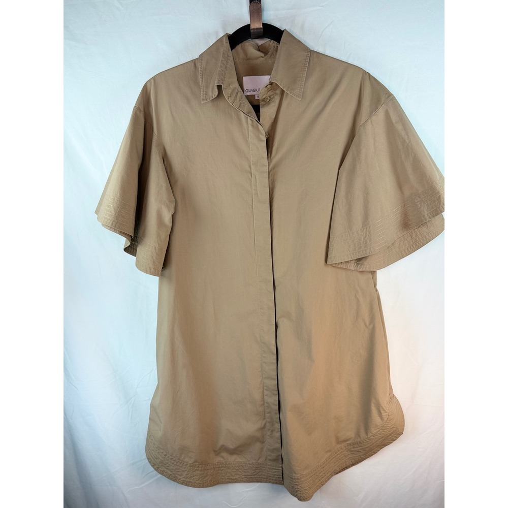 Gilner Farrar Tan Cotton‎ Poplin Short Sleeve Shirt Dress  Khaki XS